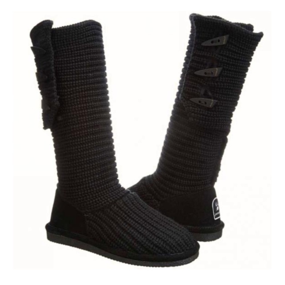 BearPaw Black Knit Boots with Logo